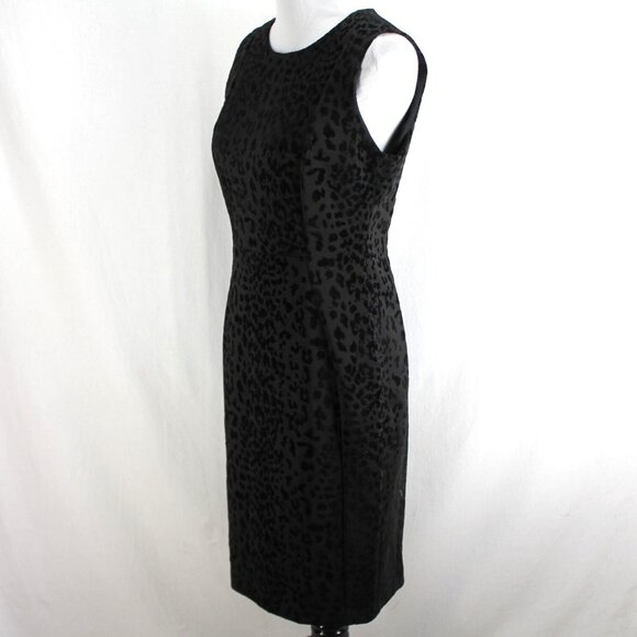 Calvin Klein Sheath Dress Womens 10 Black Velvet Flocked Animal Print Sleeveless - Picture 3 of 7